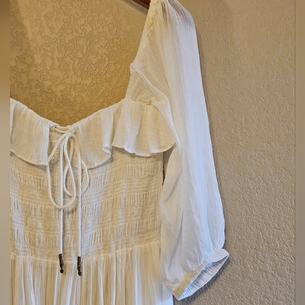 Free People White Long Ruffle Dress S